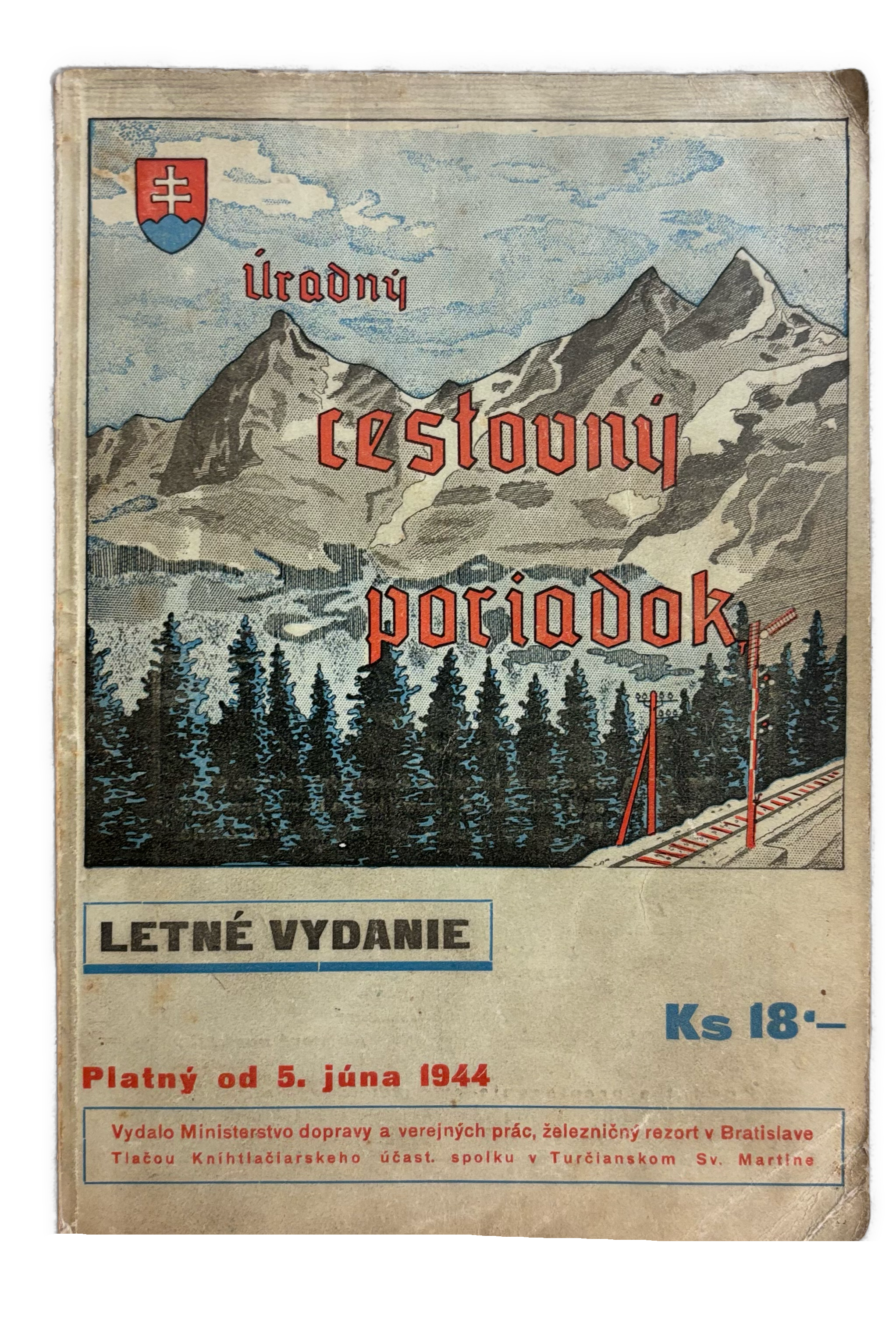 Úradný cestovný poriadok 1944 (Kniha spojov) pre železničnú, leteckú a autobusovú dopravu v Slovenskej republike