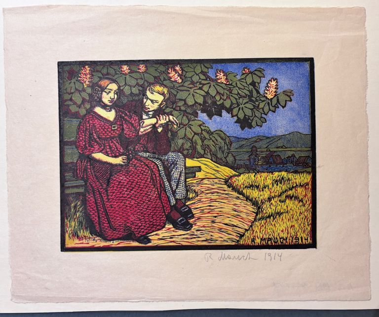 Mauch Richard - Milenecký pár sediaci na lavičke, podpis ceruzou IMG 8485