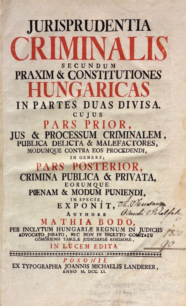 Jurisprudentia Criminalis secundum Praxim & Constitutiones Hungaricas. 2 diely v 1 zväzku (komplet) IMG 9687