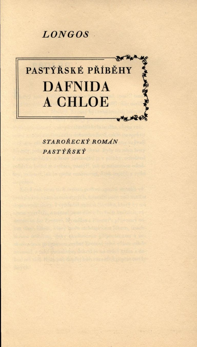 Pastýřské příběhy Dafnida a Chloe, Starořecký román pastýřský dafnida